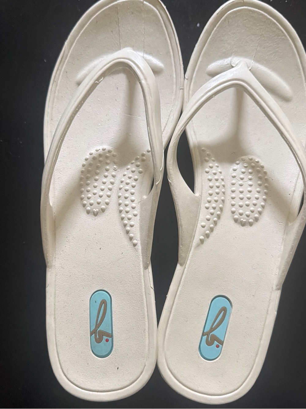 OKA b. Cream Flip Flop Sandals with Light Blue Logo Accent
